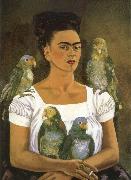 Frida Kahlo I and parrot oil painting